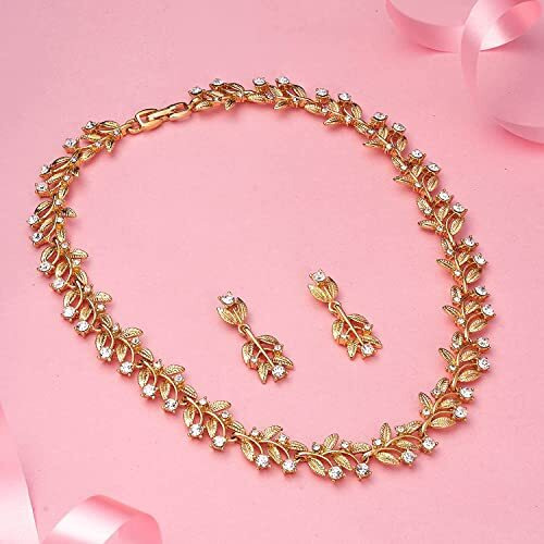 Estele Gold Plated Delicate Climber Necklace And Matching Earring For Girls and Women