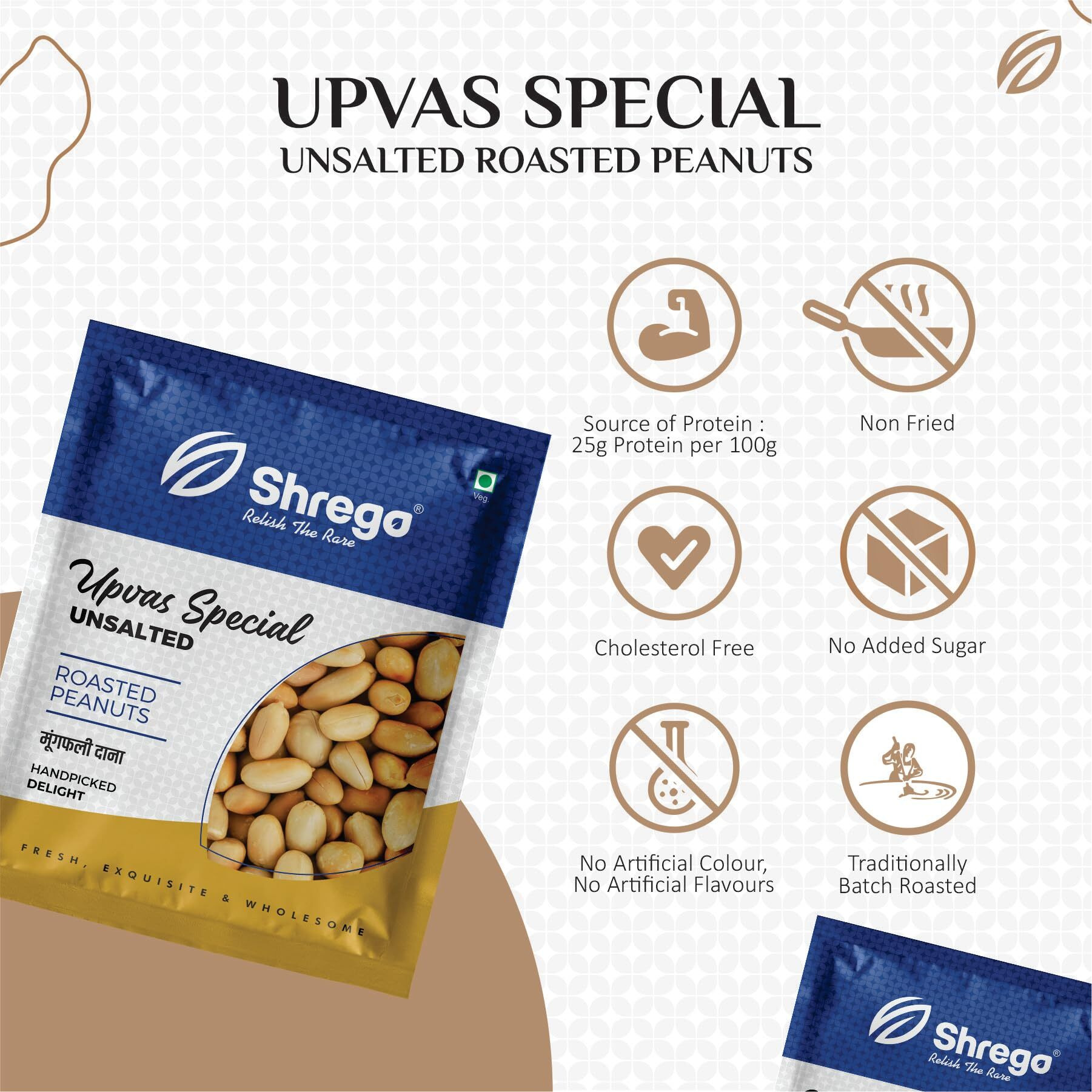 SHREGO Upvas Special Roasted Peanut Unsalted, Healthy Snack, Vacuum Packed (360 Gm)