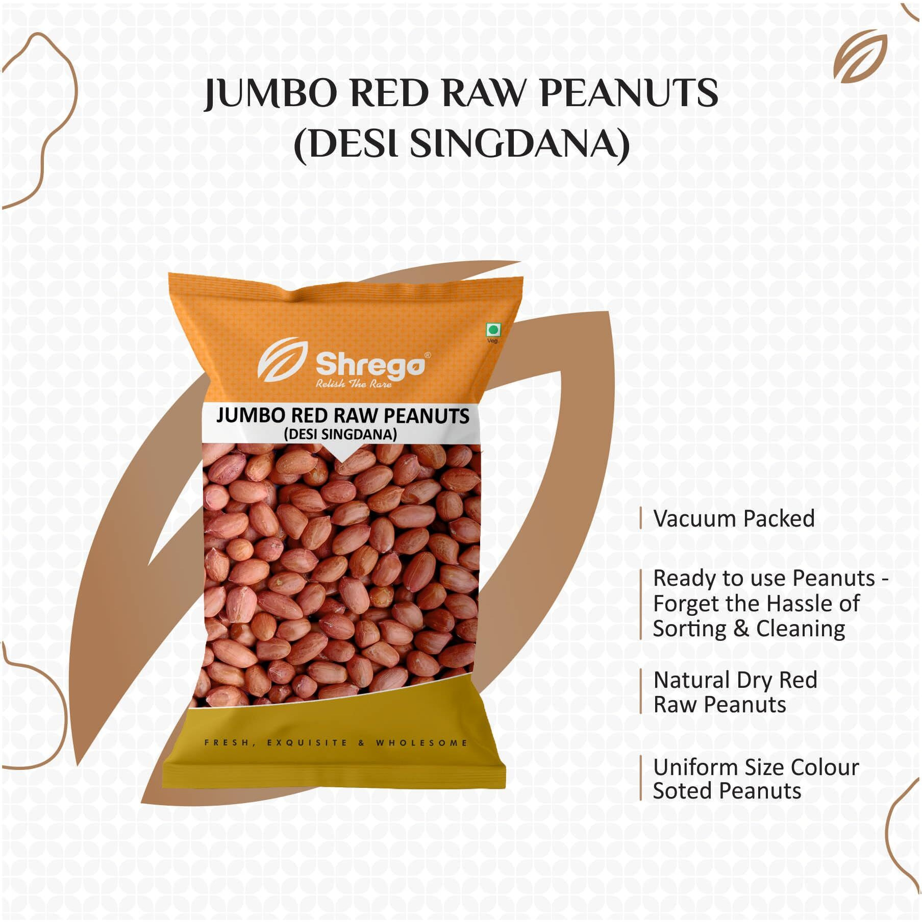 Shrego Jumbo Red Raw Peanut, Desi Singdana, Vacuum Packed (1 KG)