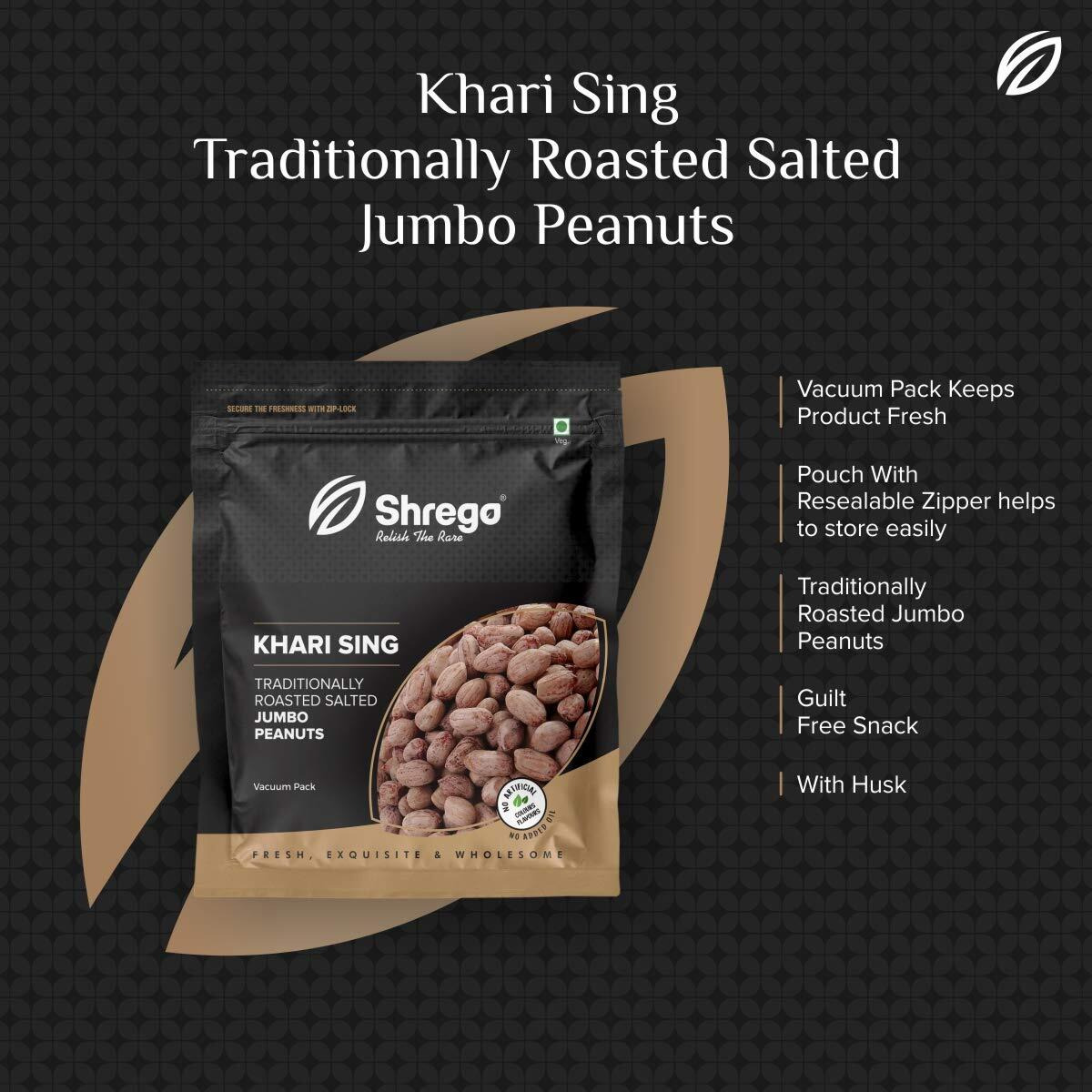 SHREGO Peanut Plus Khari Sing Traditionally Roasted Salted Jumbo Peanuts, Snack and Namkeen, Vacuum Packed (360 Gm)