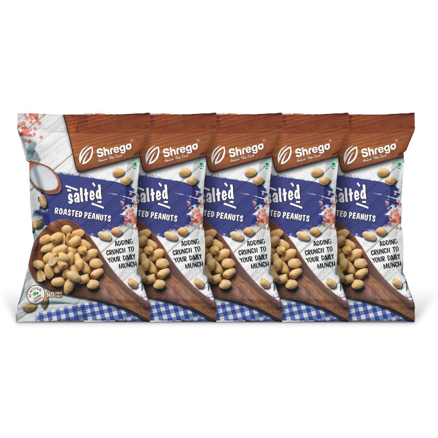 SHREGO Salted Roasted Peanuts, Healthy Namkeen and Snacks, Pack of 5, 800G (5X160G)