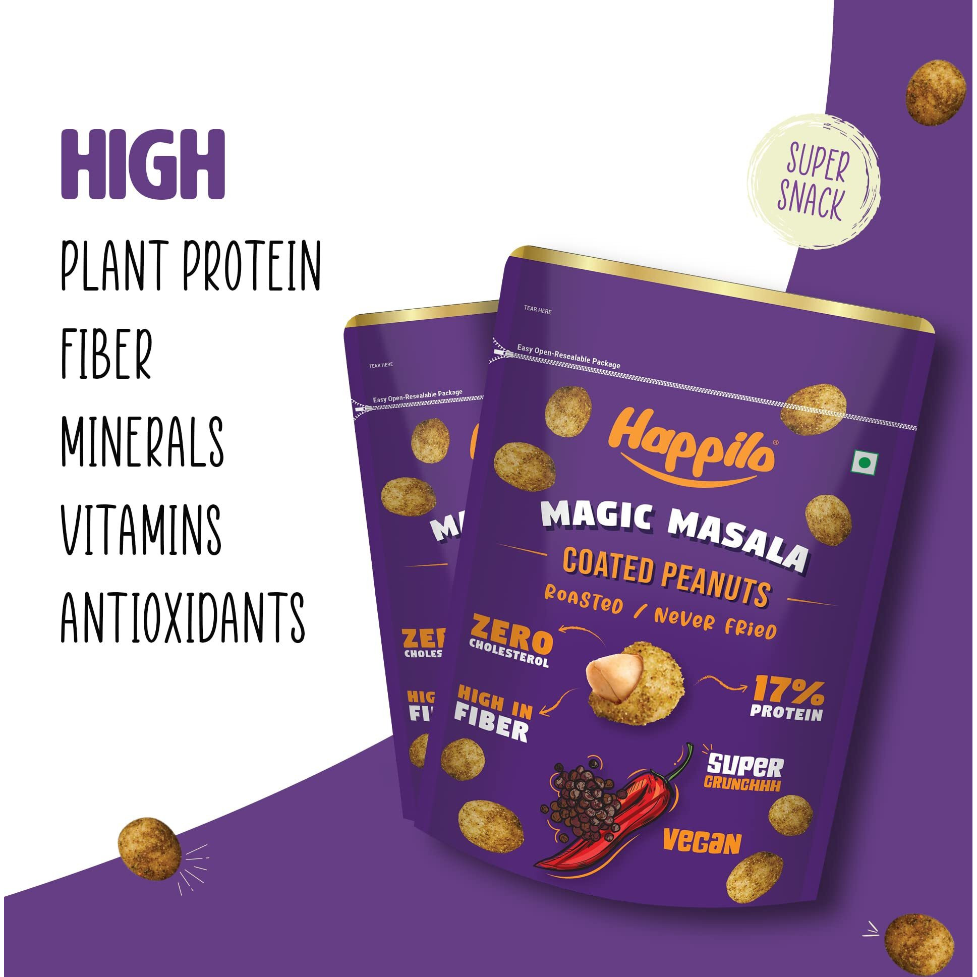 Happilo Premium Super Snack Magic Masala Peanut 150g, Crunchy and Nutty, High in Protein and Dietary Fibre