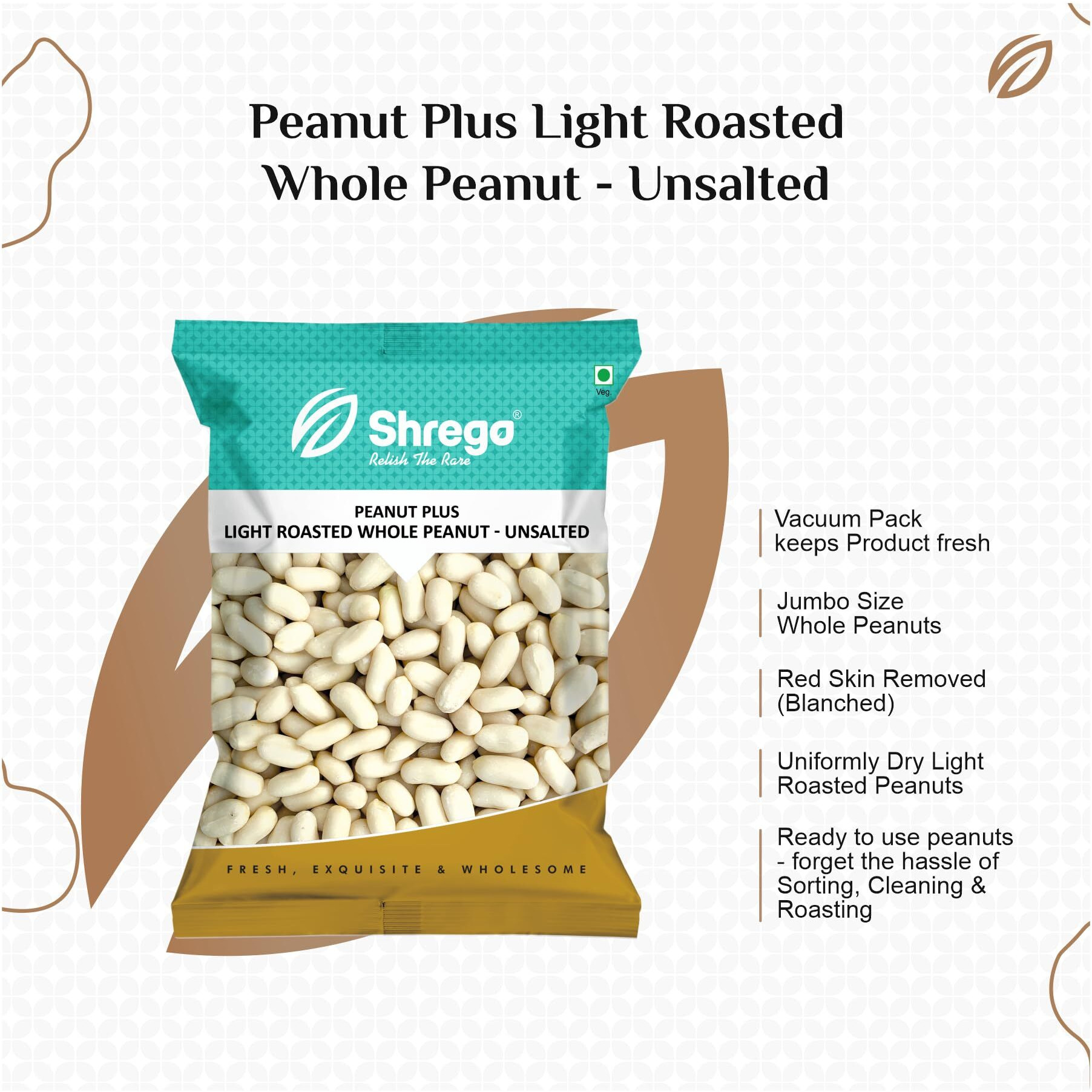 SHREGO Peanut Plus Light Roasted Whole Peanut Unsalted 1080G (6X180G Vacuum Packed)