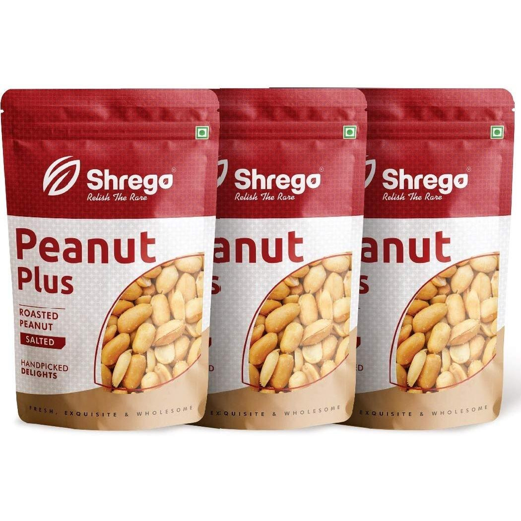 SHREGO Peanut Plus Roasted Peanuts Salted, Snack and Namkeen (3X250G Vacuum Packed) (750 Gm)