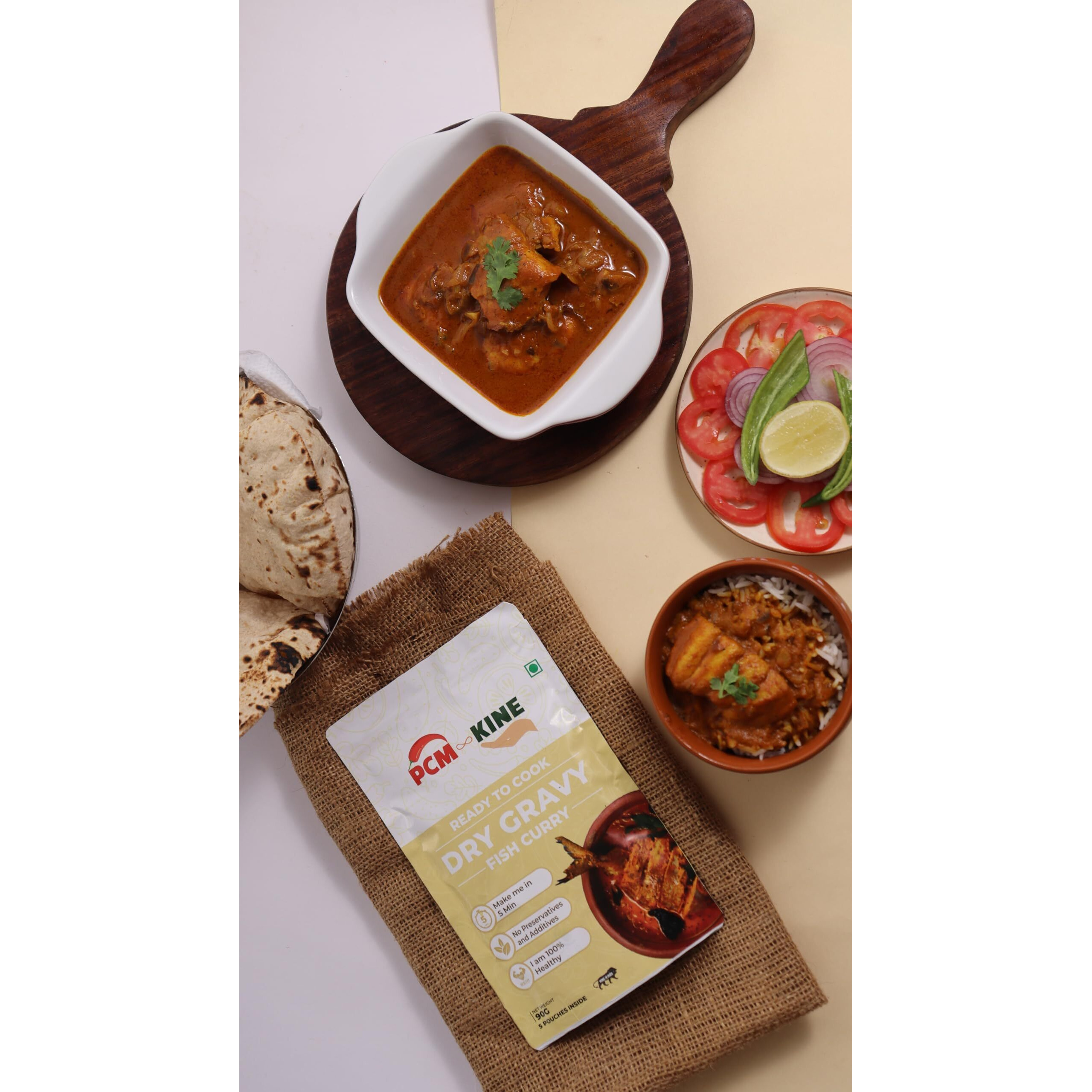 PCM  KINE Dry Gravy Fish Curry, Quick & Easy Fish Curry Mix, Authentic Indian Flavor, Perfect for Fish Curry, Ready to Cook Meal Solution, Ideal for Travel - 100g / 5 Portions