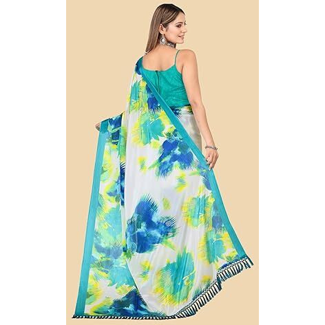 rangita Women Abstract Printed Designer chiffon Saree With Blouse Piece -Mint Green