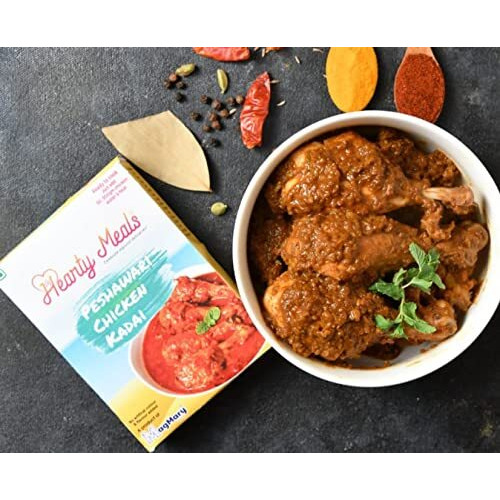 Hearty Meals Instant Peshawari Chicken Kadai/ Paneer Butter Masala Cooking Mix | Instant Gravy Masala Mix Peshawari Style | Ready in 20 - 25 min | Serves 30-36 | No Preservatives | Ready To Cook Indian Premix Masala Spice |Pack of 6 (80g each)