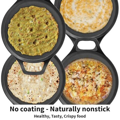 Hawkins Futura 27 cm Cast Iron Dosa Tava, Pre-Seasoned Cast Iron Flat Tawa for Roti, Cast Iron Cookware for Kitchen, Black (CIDT27)