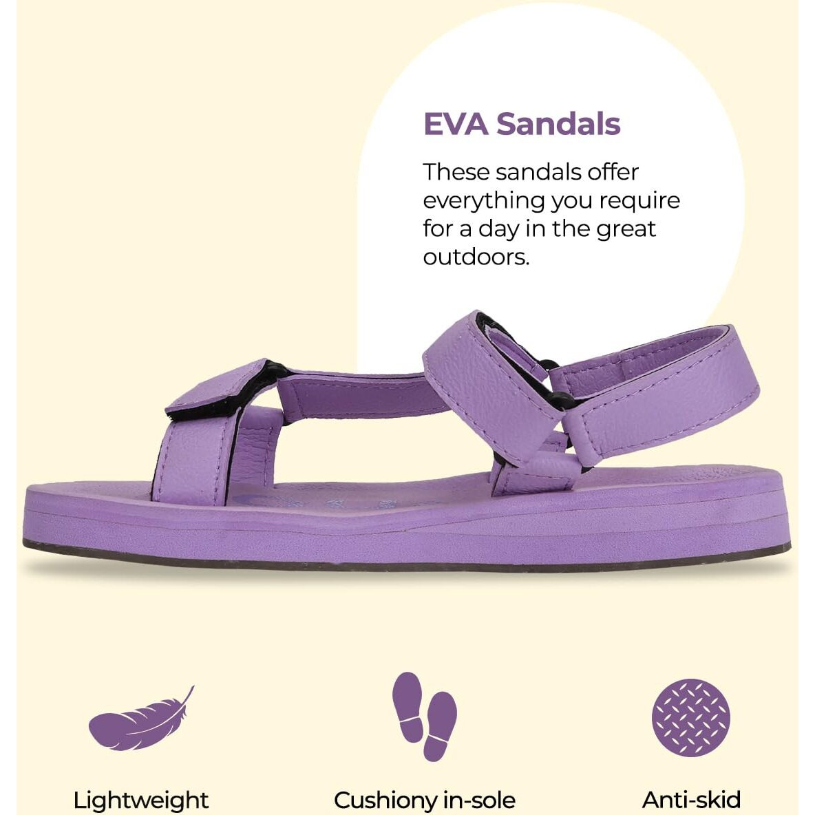 YOHO EVA Sandals for Women | EVA sole | Comfortable cushioned sole with TPR base | Lightweight | Soft skin friendly straps | Adjustable straps | Velcro closure | Vibrant colour options