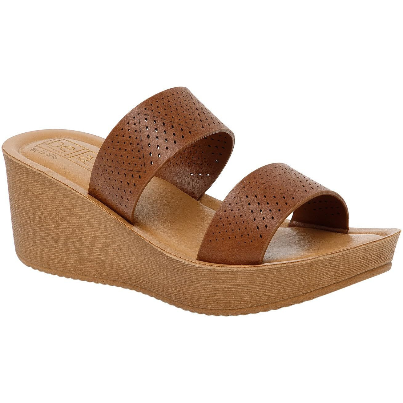 BELLA by Labella Women Fashion Wedge Slip On Tan Sandal | Durable | Stylish | Comfortable | Slip Resistant | Lightweight and Breathable | 3 UK