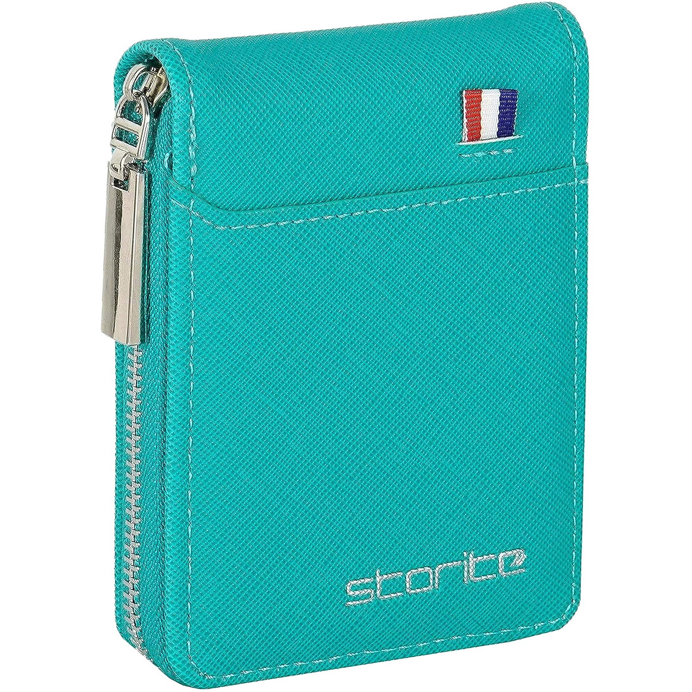 Storite PU Leather 9 Slot Vertical Credit Debit Card Holder Money Wallet Zipper Coin Purse for Men Women -Turquoise Green (11.5 x 2 x 8 cm)