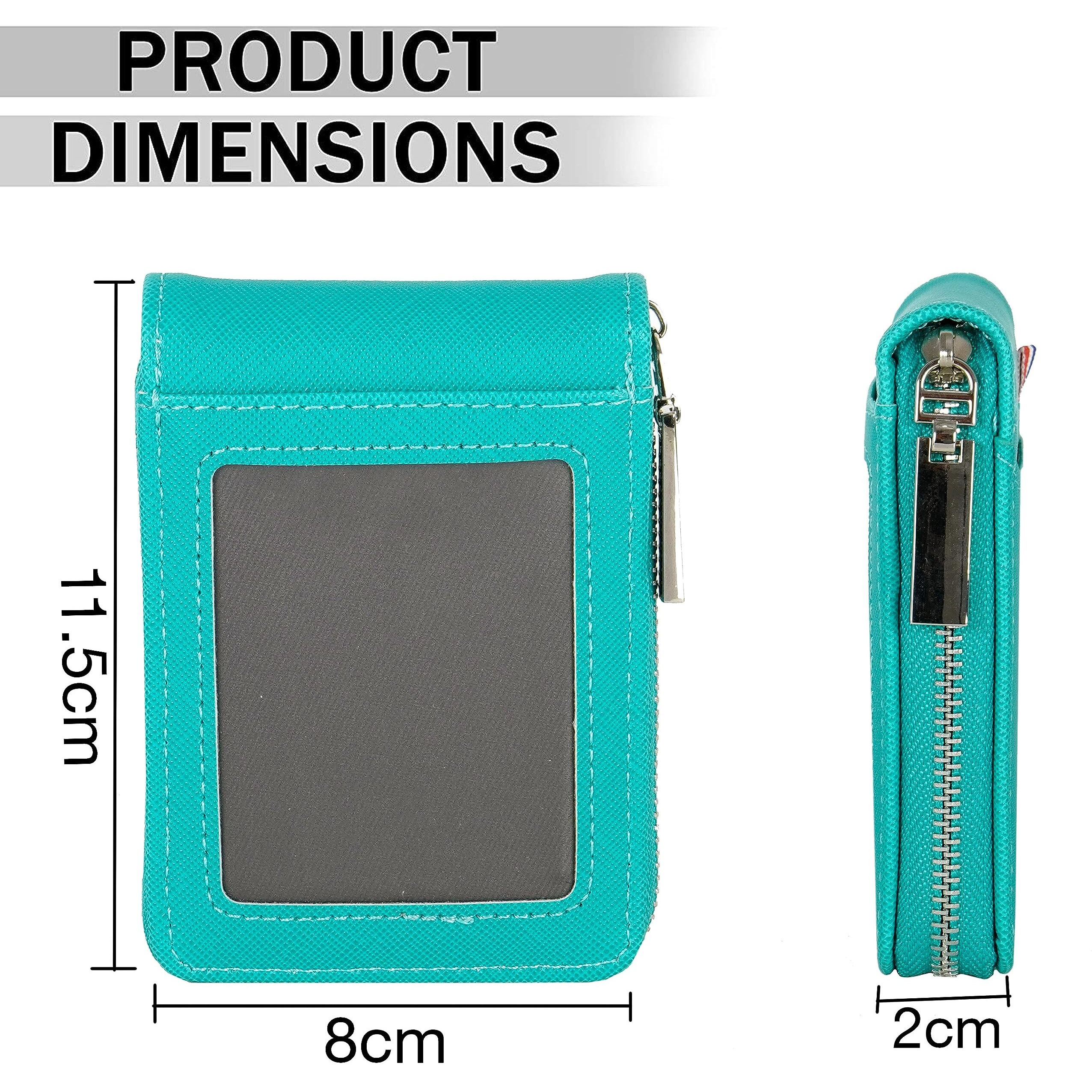 Storite PU Leather 9 Slot Vertical Credit Debit Card Holder Money Wallet Zipper Coin Purse for Men Women -Turquoise Green (11.5 x 2 x 8 cm)