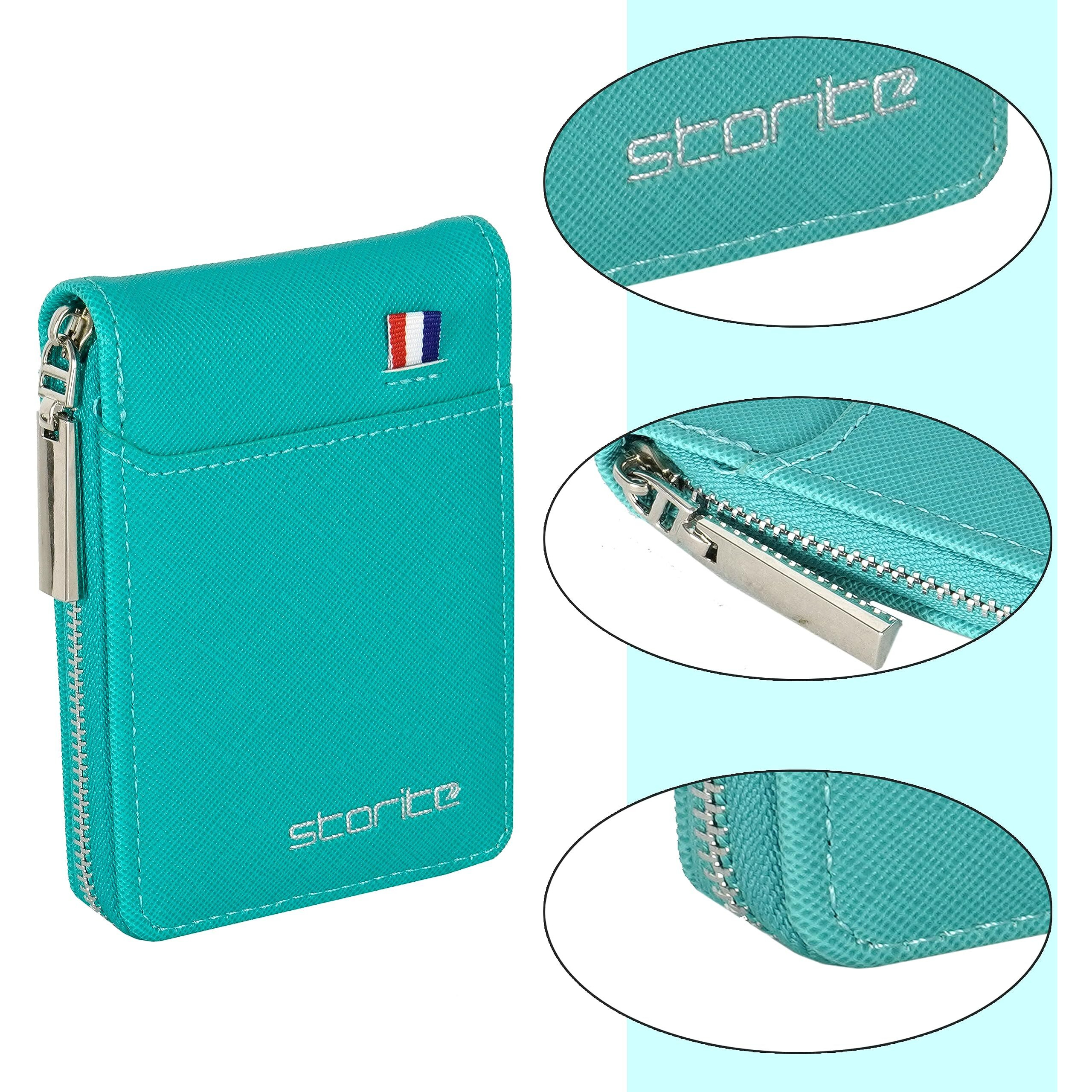 Storite PU Leather 9 Slot Vertical Credit Debit Card Holder Money Wallet Zipper Coin Purse for Men Women -Turquoise Green (11.5 x 2 x 8 cm)