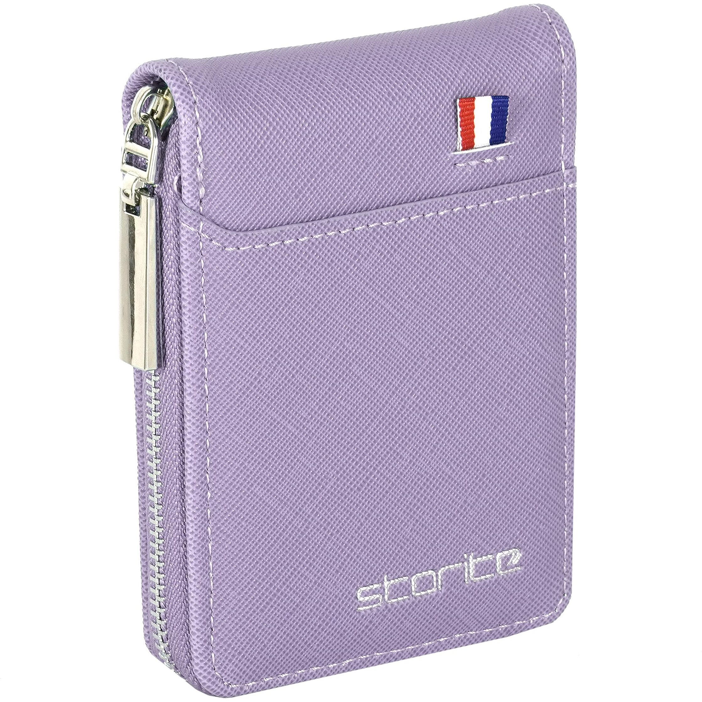 Storite PU Leather 9 Slot Vertical Credit Debit Card Holder Money Wallet Zipper Coin Purse for Men Women - Lightpurple (11.5 x 2 x 8 cm)