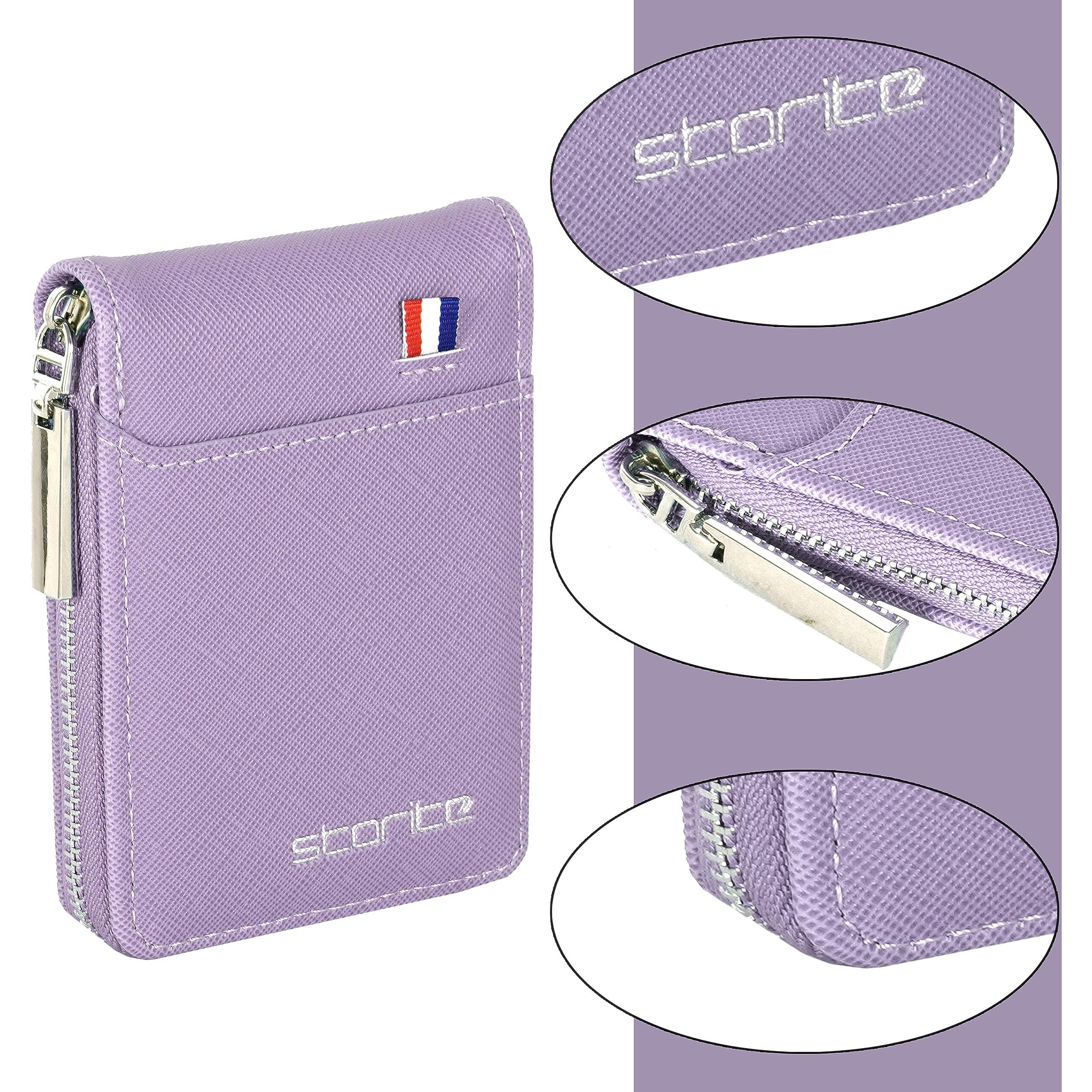 Storite PU Leather 9 Slot Vertical Credit Debit Card Holder Money Wallet Zipper Coin Purse for Men Women - Lightpurple (11.5 x 2 x 8 cm)