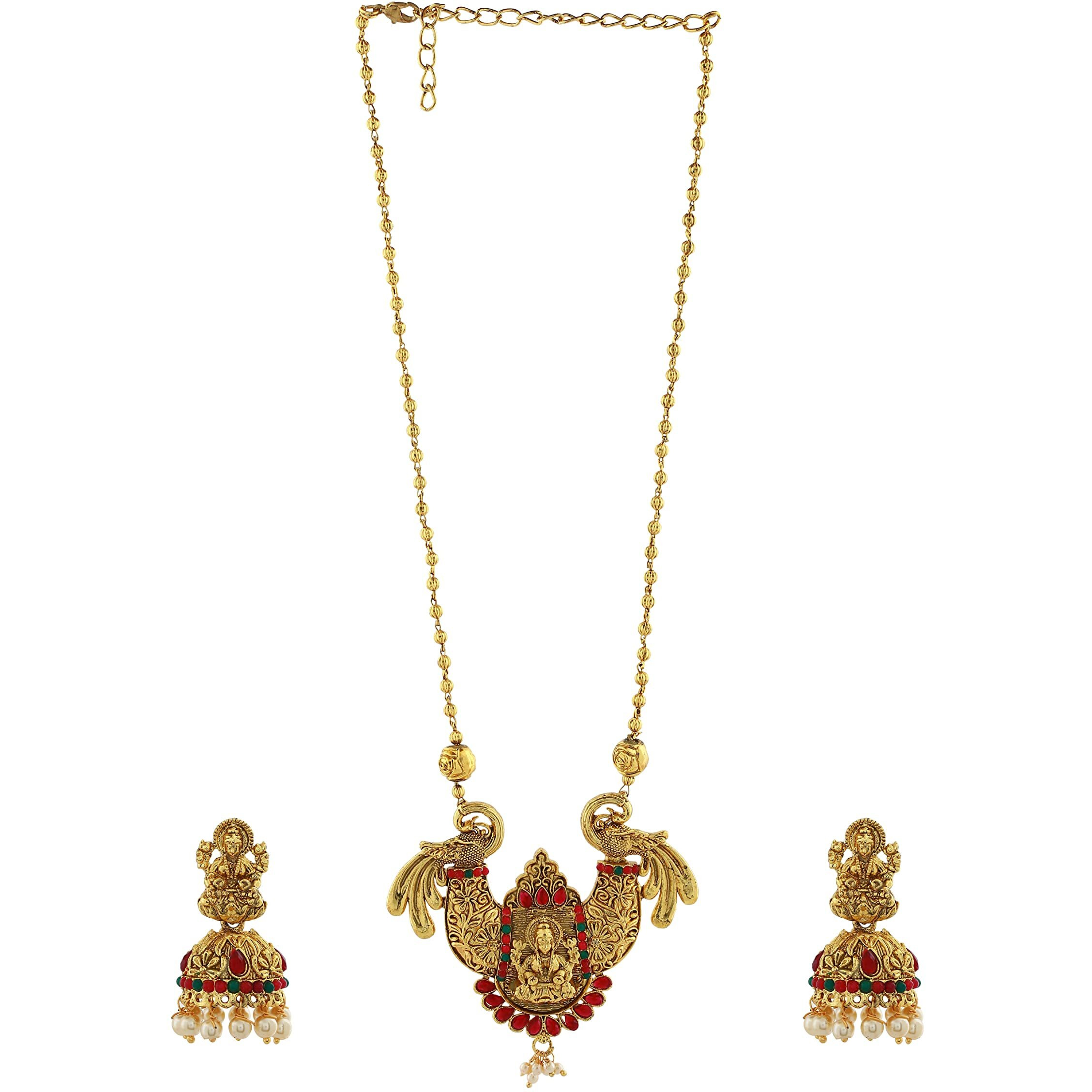 Gehena By Estele Gold Tone Traditional Lakshmi Devi Designer Necklace Set For Women's