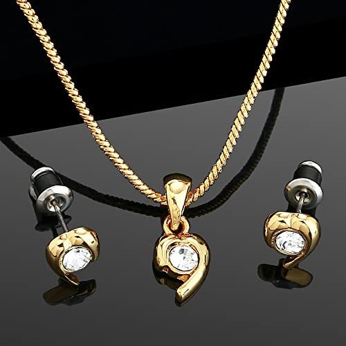 Estele 24Kt Gold Plated Enchanted Hearts Necklace Set for Women with Austrian Crystals