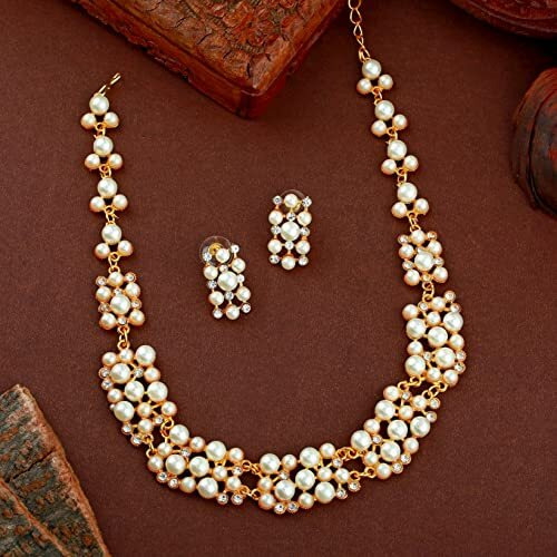 Estele Gehena Gold Plated Beautiful Pearls Collection Necklace Set for Women/Girls