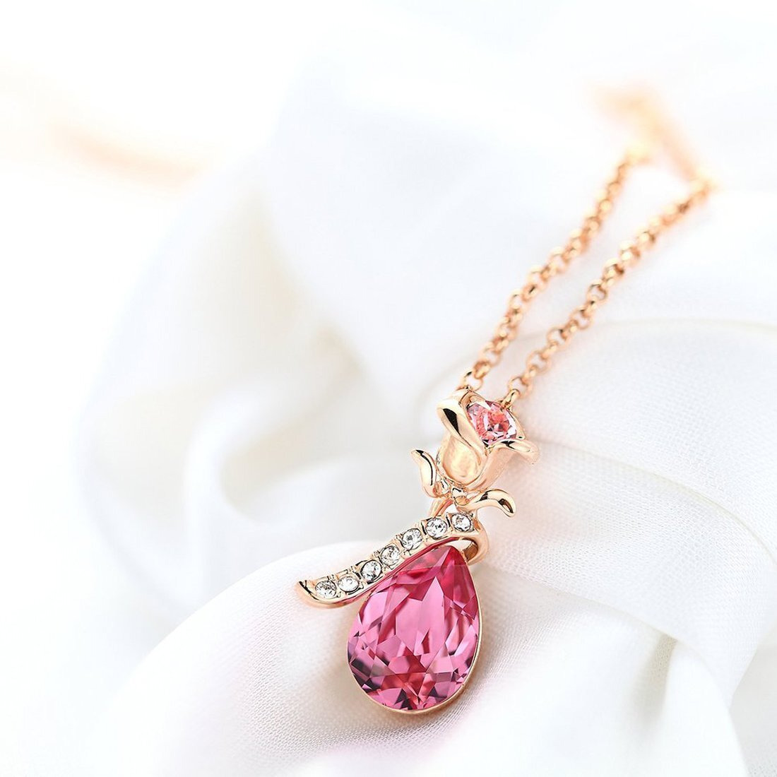 Yellow Chimes Swarovski Pendant Set for Women Pink Crystals from Swarovski Rosegold Plated Floral Pendant Set for Women and Girls