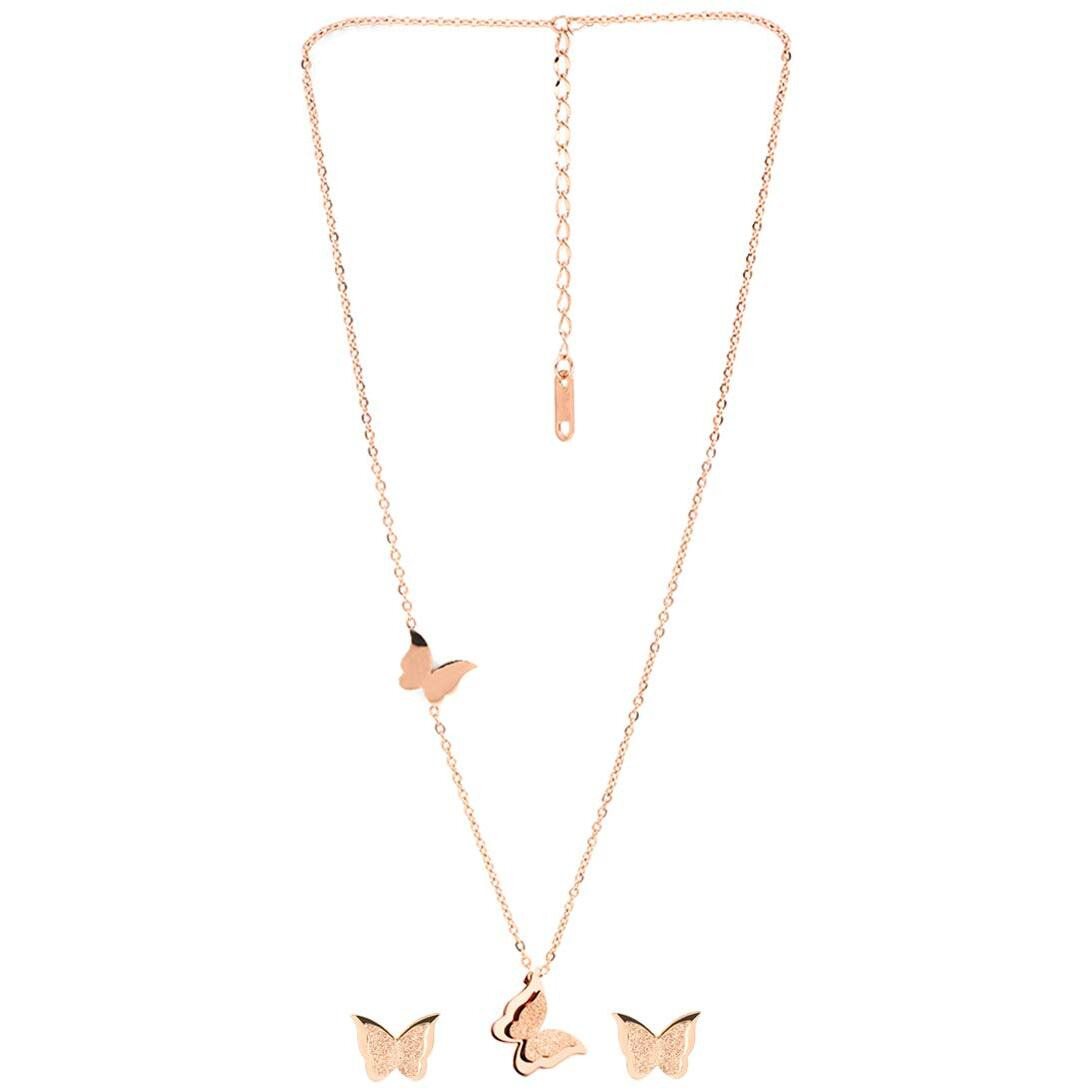 Yellow Chimes Pendant Set for Women Butterfly Surgical Steel 18K Real Rose Gold Plated Pendant Set for Girls and Women