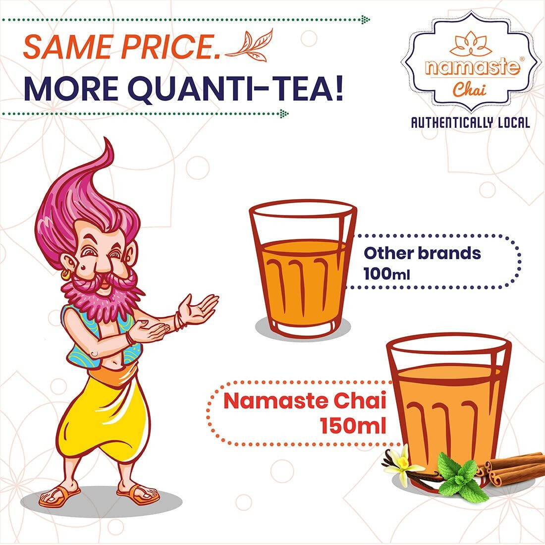 Namaste Chai Instant Tea Premix, Adrak Flavor | Assam | Ginger | Milk And Sugar | Ready Mix (22G X 10 Sachets,Powder) - Ginger