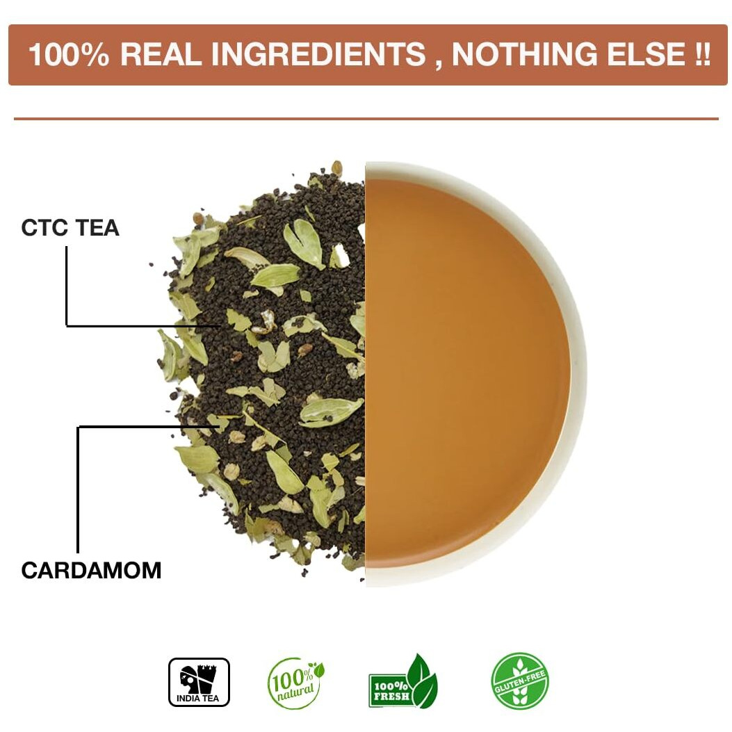 Tea Sense Cardamom Masala Chai | 200g Loose Tea | Aromatic Kadak Blend | CTC Tea, Real Cardamom | 80+ Cups