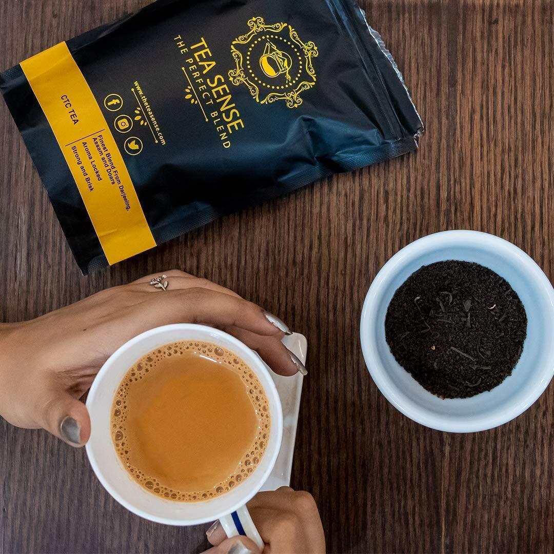 Tea Sense Premium Ctc Tea 200Grams Loose Leaf Assam Chai Tea With Darjeeling Whole Leaves Rich Flavour And Strengh 80 Cups+ Milk Tea Powder