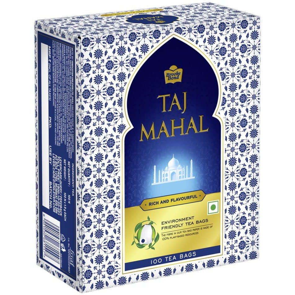 Taj Mahal Tea Bags 100 pcs, Rich and Flavourful Chai - Premium Blend of Powdered Fresh Loose Tea Leaves