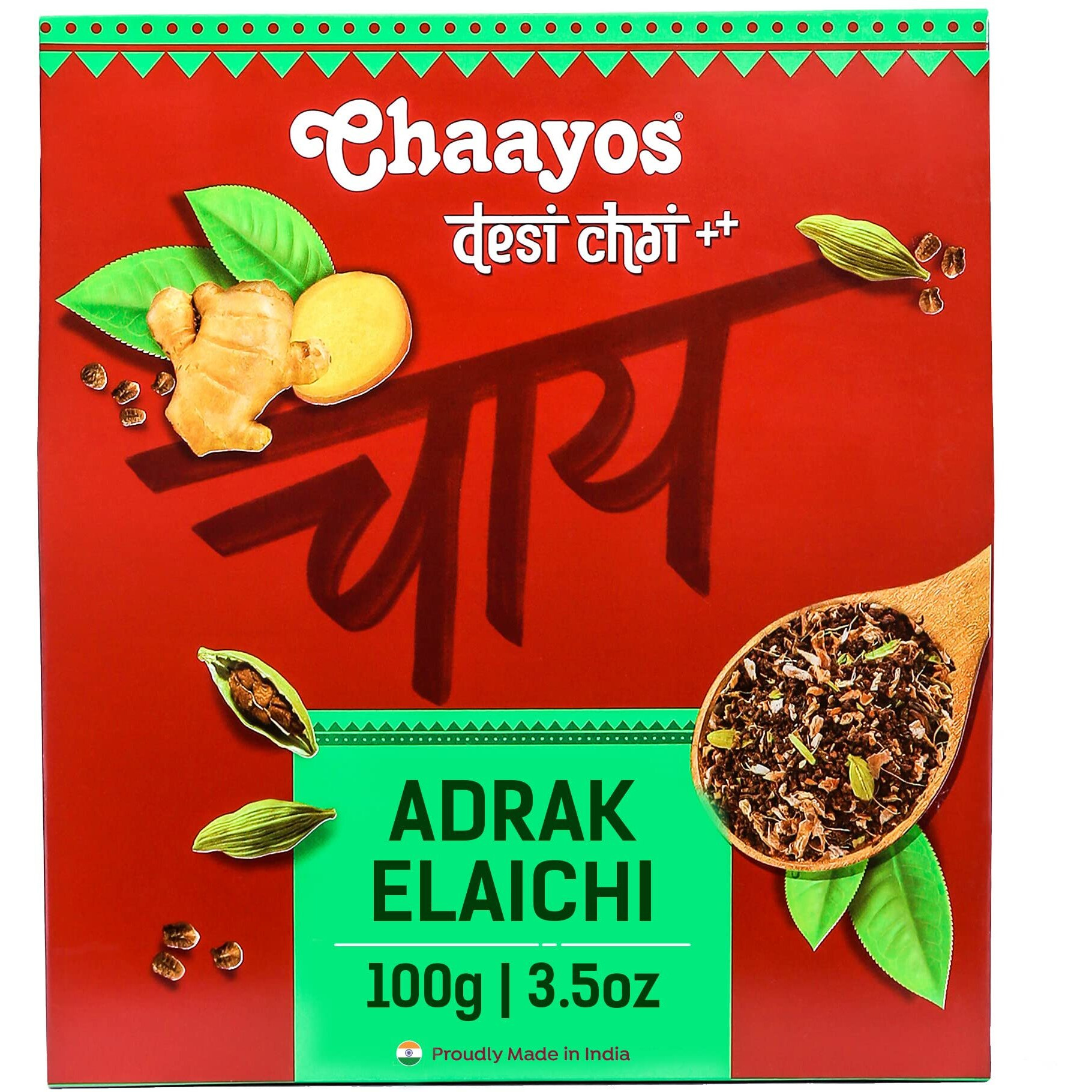 Chaayos Adrak Elaichi Tea (Ginger and Cardamom) - Premium Desi Chai Patti for Authentic Masala Flavour | Immunity Booster- 100g [50 Cups]