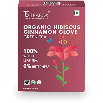 Teabox ORGANIC Hibiscus Cinnamon Clove Green Tea 100 grams Loose Tea | Immune System Booster and Weight Management | Natural Hibiscus, Cinnamon & Clove