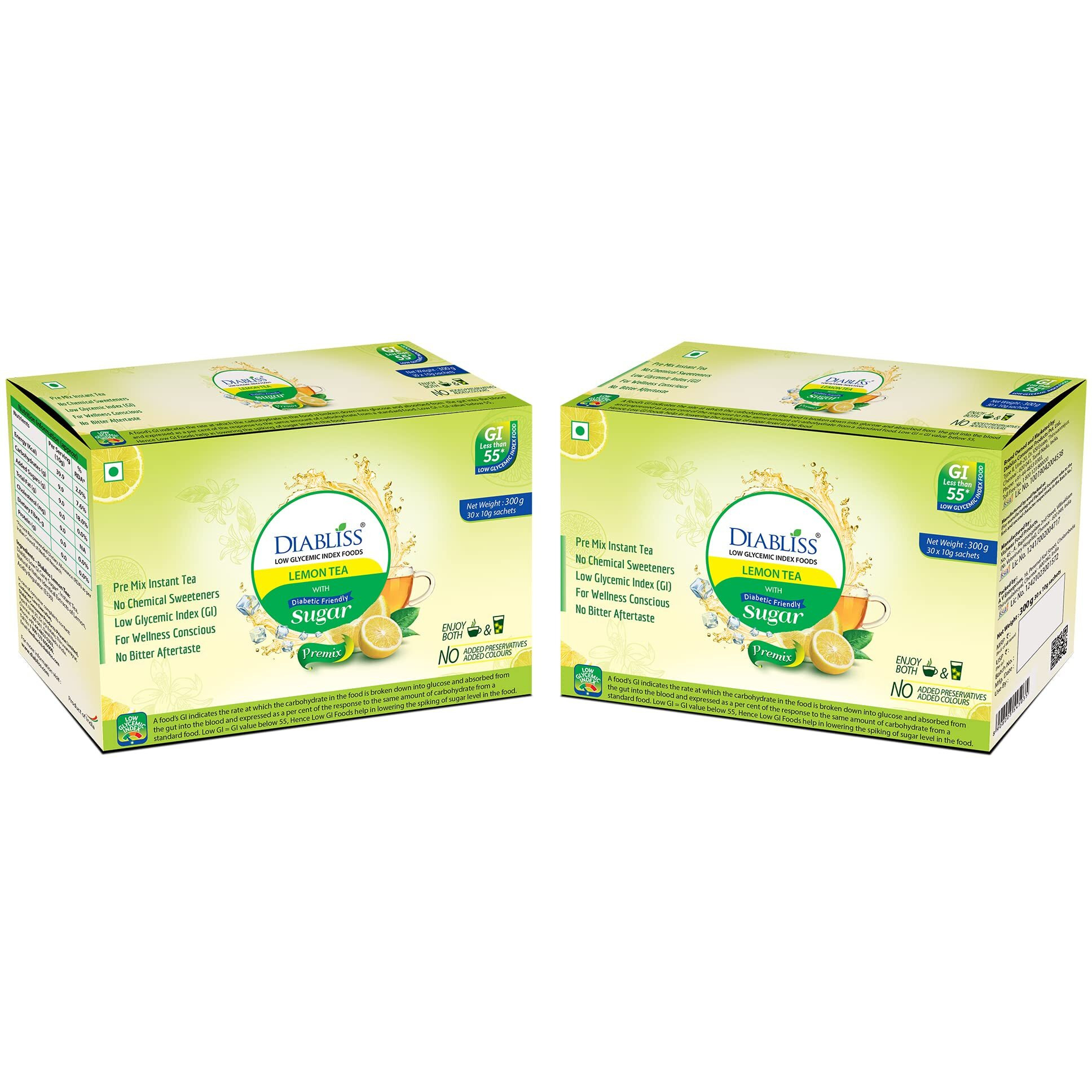 DiaBliss Herbal Diabetic Friendly Herbal Lemon Tea - Low GI - 30 x 10 Grams Sachet Box - Combo Pack of 2 Nos - Diabetes