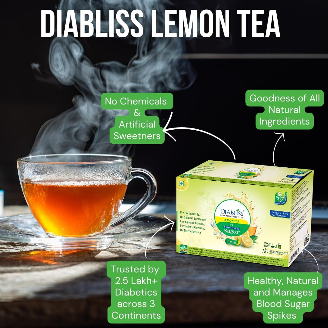 DiaBliss Herbal Diabetic Friendly Herbal Lemon Tea - Low GI - 30 x 10 Grams Sachet Box - Combo Pack of 2 Nos - Diabetes