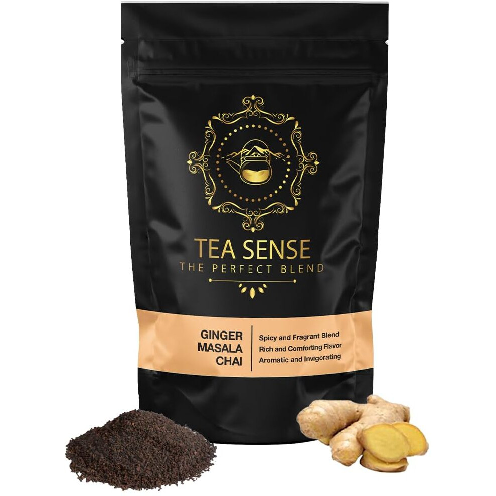 Tea Sense Ginger Masala Chai | 200g Loose Tea | Spicy and Healthy Blend | CTC Tea, Dried Ginger, Black Pepper | Aromatic and Traditional | Strong Flavour | 80+ Cups