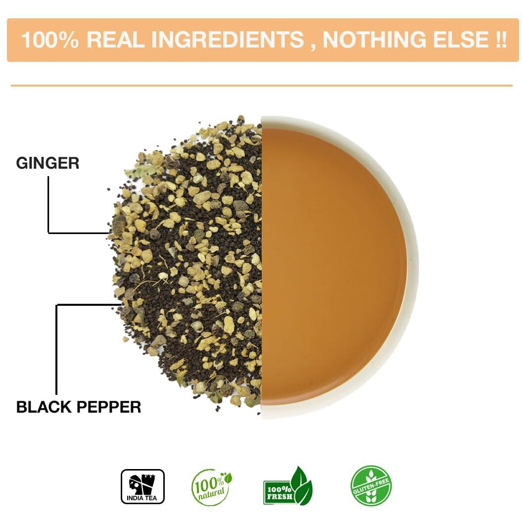 Tea Sense Ginger Masala Chai | 200g Loose Tea | Spicy and Healthy Blend | CTC Tea, Dried Ginger, Black Pepper | Aromatic and Traditional | Strong Flavour | 80+ Cups