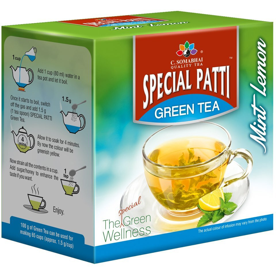 C. Somabhais Lemon Mint Flavored Green Tea (100 gms) - Pure & Natural Flavour - For Weight Management, Detox & Antioxidant - Soothing & Calming Green Tea - Loose Leaves Powder