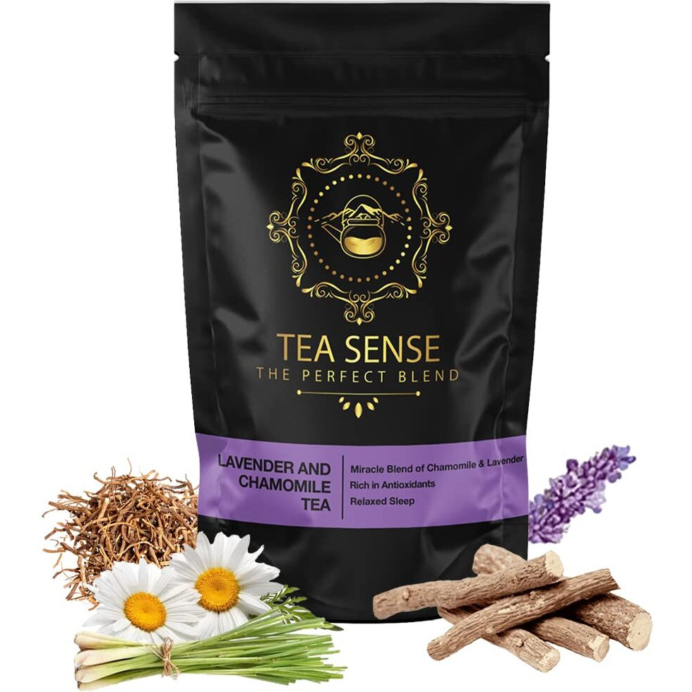 TEA SENSE - Lavender and Chamomile Tea | 50g | Loose Leaf | Soothing Zesty Floral Flavor | Relaxing Aroma | 50 Cups+