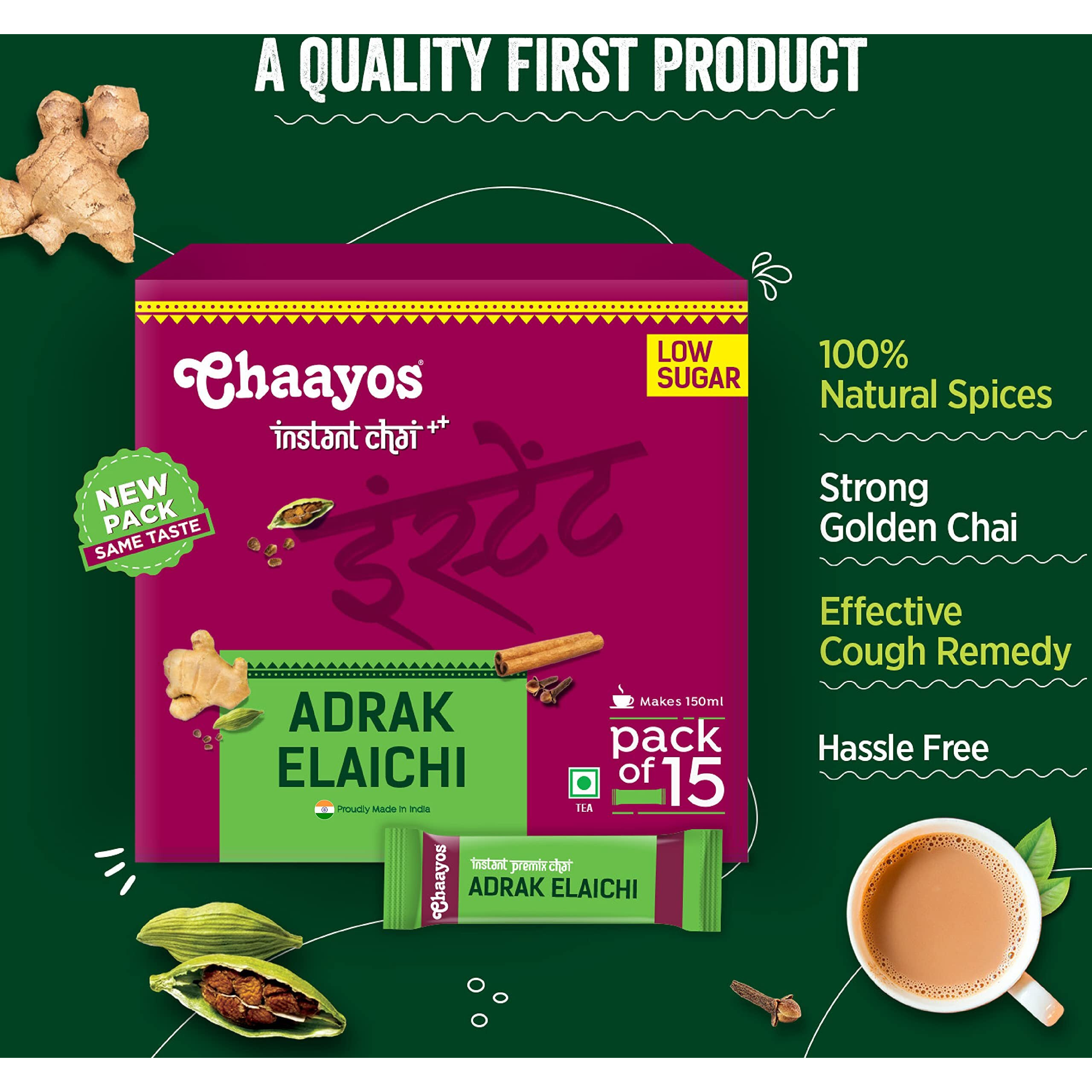 Chaayos Instant Adrak Elaichi Premix - 15 Sachets, 180g