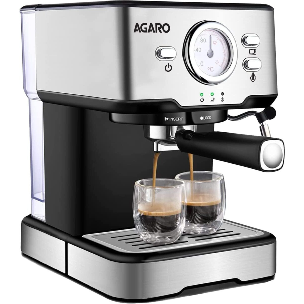 AGARO Imperial Espresso Coffee Maker, Coffee Machine, 15 Bars, With Foaming Milk, Frother Wand for Espresso, Cappuccino, Latte and Mocha, Steam Espresso Maker For Home, Adjustable Milk Frothing and Double Temperature Control System, Stainless Steel, 1100W.