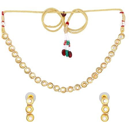 Gehena by Estele Gold Plated Circular Designer White Kundan-Studded Necklace Set for Girls and Women