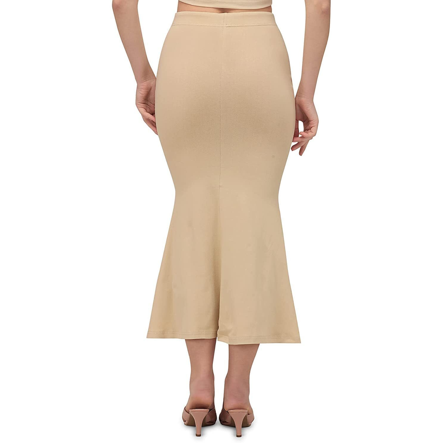 Bureaucrat Saree Shapewear Petticoat for Women Cotton Blended Lycra Shaper Peticoat with Elastic & Lace (naada) Long Under Skirt Shape wear Dress Satin Sari Beige Fishcut Wrinkle Free (XL, Beige)