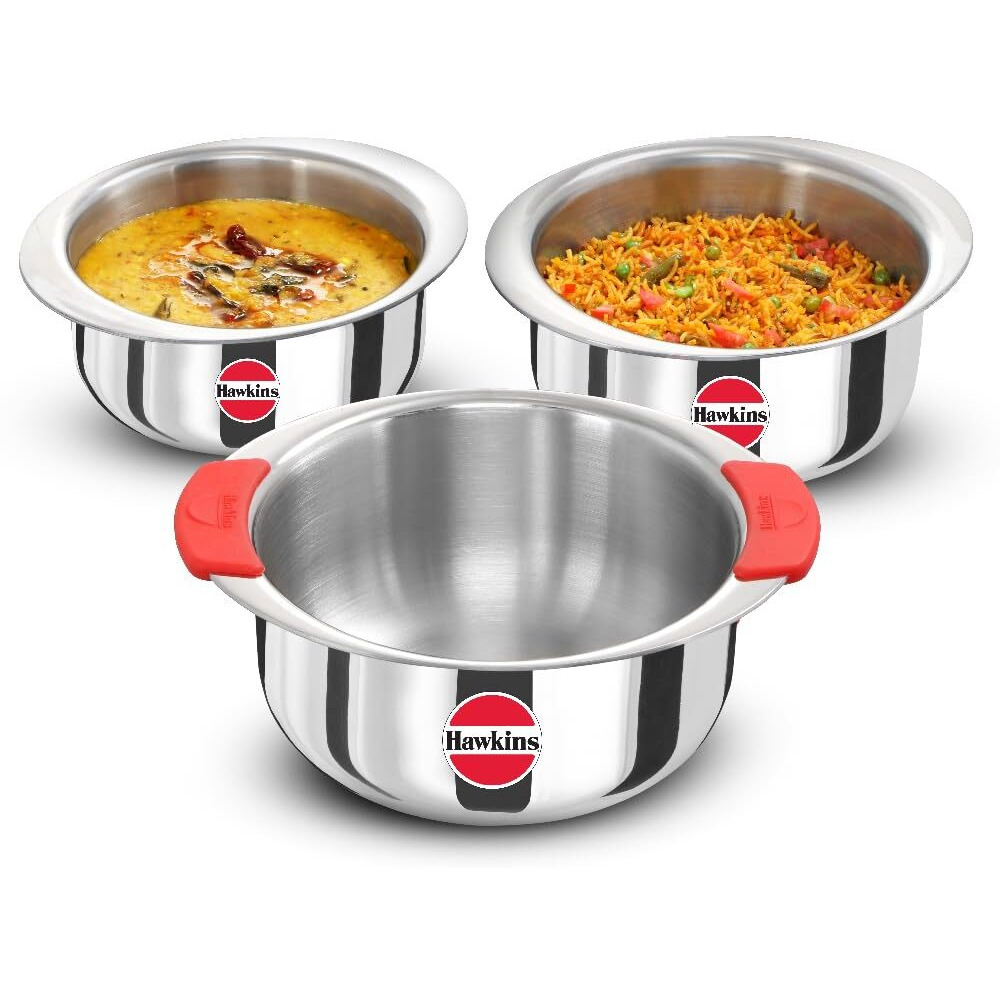 Hawkins Kitchen Gift Pack 2023 (23SGP) 3 Pieces Set of 1.5 Litre, 2 Litre and 2.5 Litre Triply Stainless Steel Patila, Tope, Bhagona, Tapeli, Saucepans