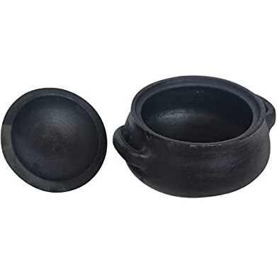 Ziaon LPG and Microwave Unglazed Clay Handi/Earthen Pot for Cooking Biriyani Pot with Lid - 5 Litre - Black