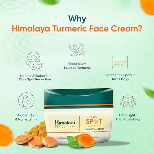 Himalaya Dark Spot Clearing Turmeric Face Cream | Organically sourced Turmeric | Reduce dark spots in 7 days | 2% Glycolic Acid & 2% Niacinamide | 50g