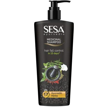 Sesa Ayurvedic Medicinal Shampoo Hairfall Control Anti Dandruff Shampoo Infused with 17 Ayurvedic Herbs Smooth & Shiny Hair For Men & Women (500 ml)