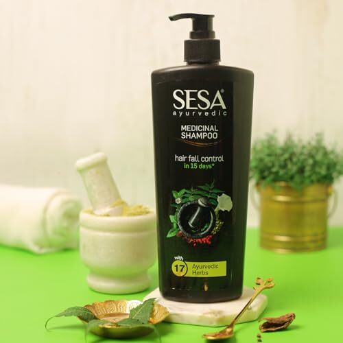 Sesa Ayurvedic Medicinal Shampoo Hairfall Control Anti Dandruff Shampoo Infused with 17 Ayurvedic Herbs Smooth & Shiny Hair For Men & Women (500 ml)