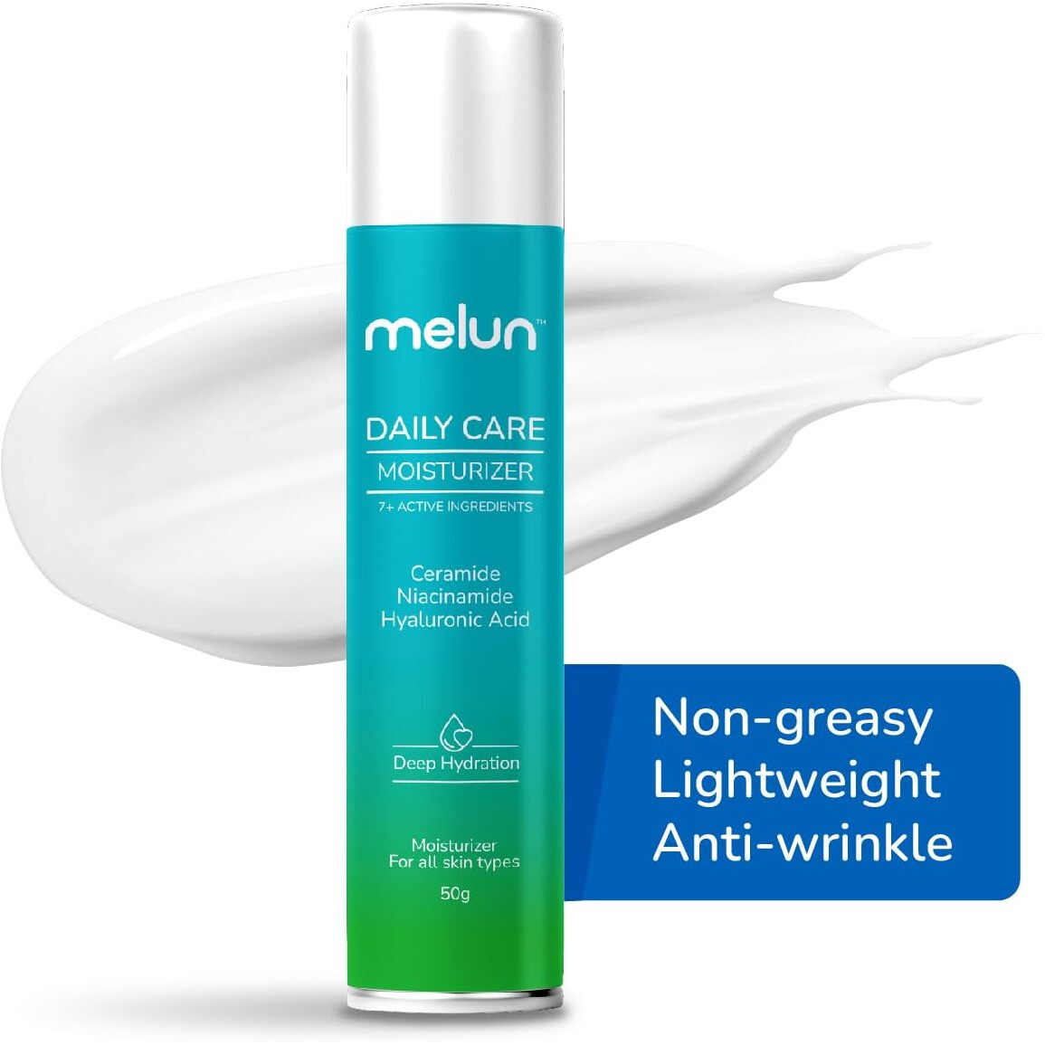 Melun 3% Niacinamide moisturizer with Hyaluronic acid & Ceramides | Oil free, Lightweight Moisturizer for face | Fast absorbing face cream for men & women | Fragrance free | 50g