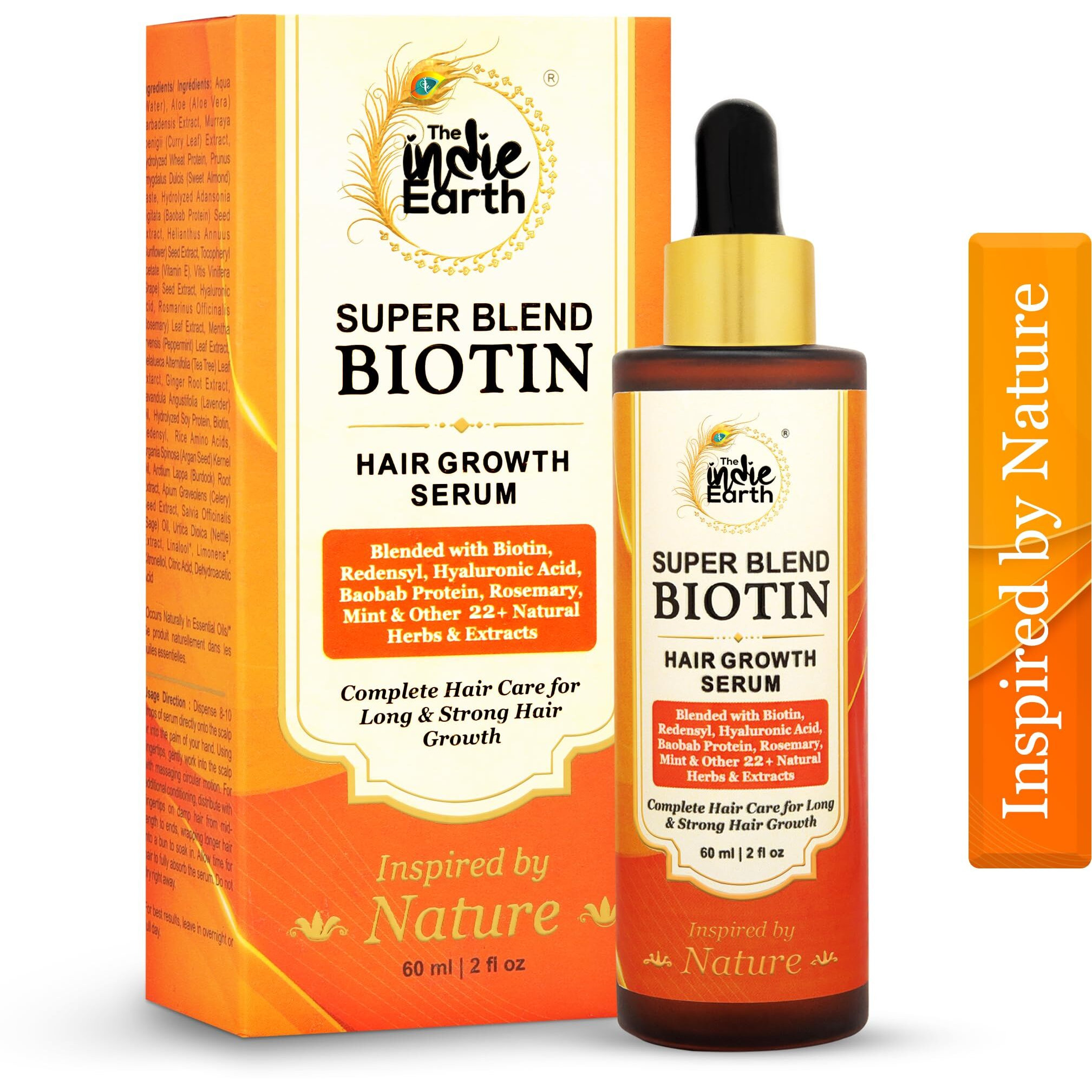 The Indie Earth Rosemary Mint Biotin Hair Serum Formulated With Biotin, Hyaluronic Acid, Baobab Protein, Rosemary, Mint & Other 22+ Natural Herbs & Extracts 60 Ml, 160 Grams