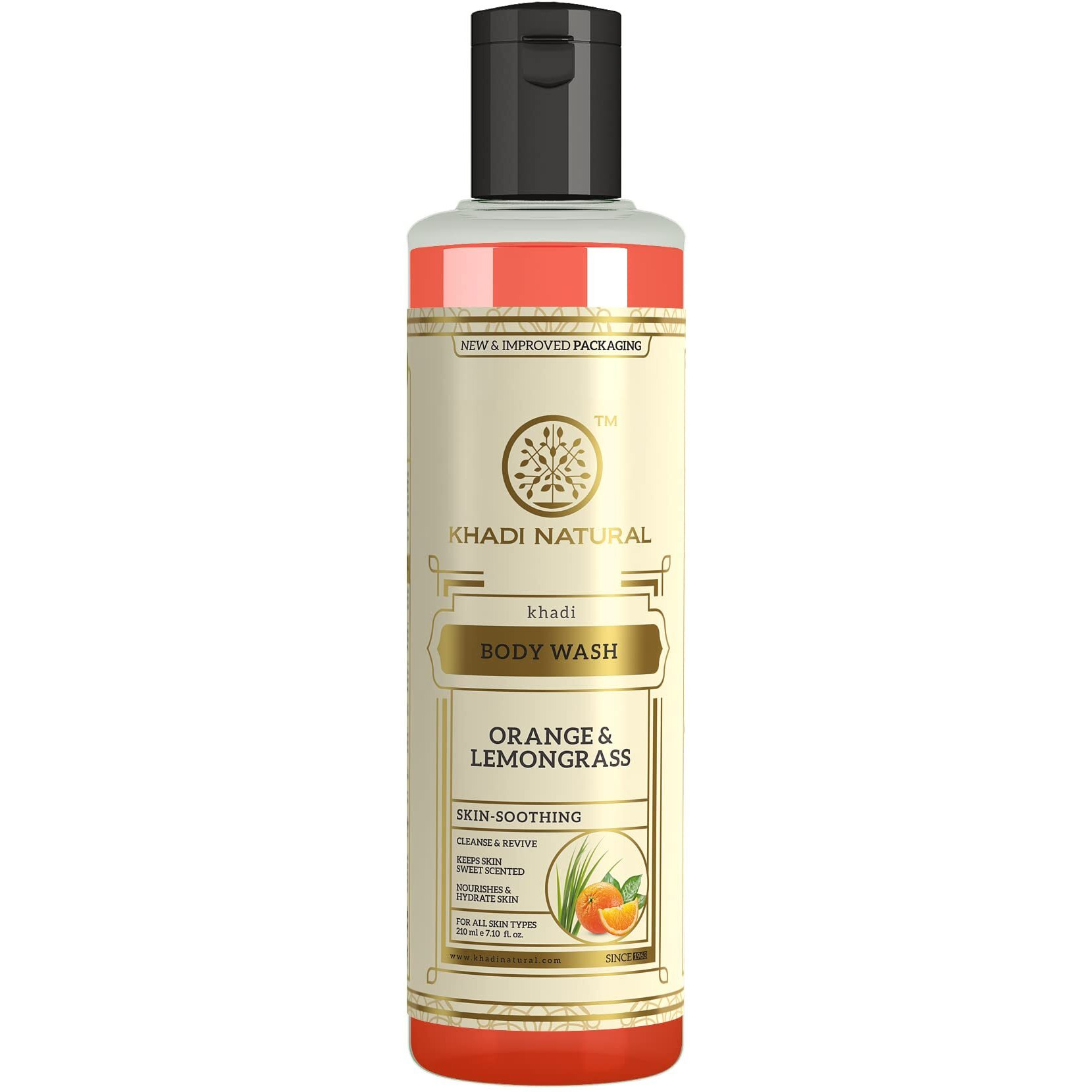 Khadi Natural Herbal Orange & Lemongrass Body Wash| Cleanses and Revives Skin|Regulates oil production| Keeps skin blemish free|Suitable for All Skin Types| 210ml