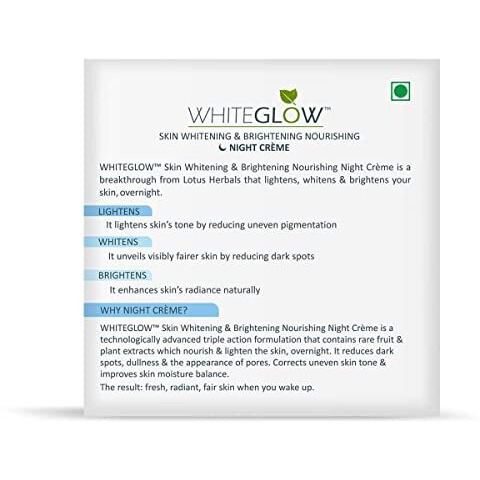 Lotus Herbals Cream, White Glow Skin Whitening And Brightening Nourishing Night Creme | 60g (Pack of 1)