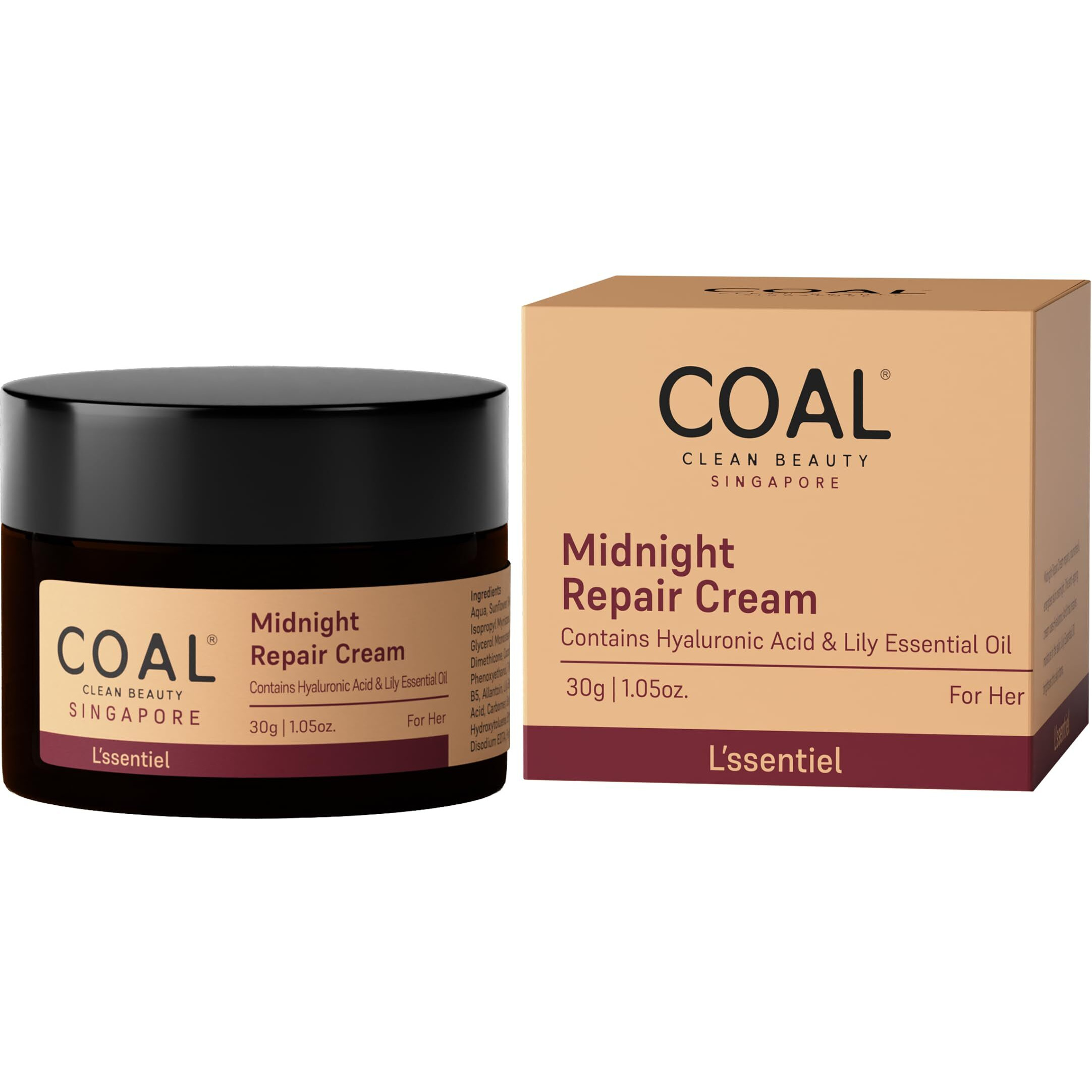 COAL Clean Beauty Midnight Repair Cream with Hyaluronic Acid & Lily Oil | Repairs & Renews Skin | Women | All Skin Types | 30g